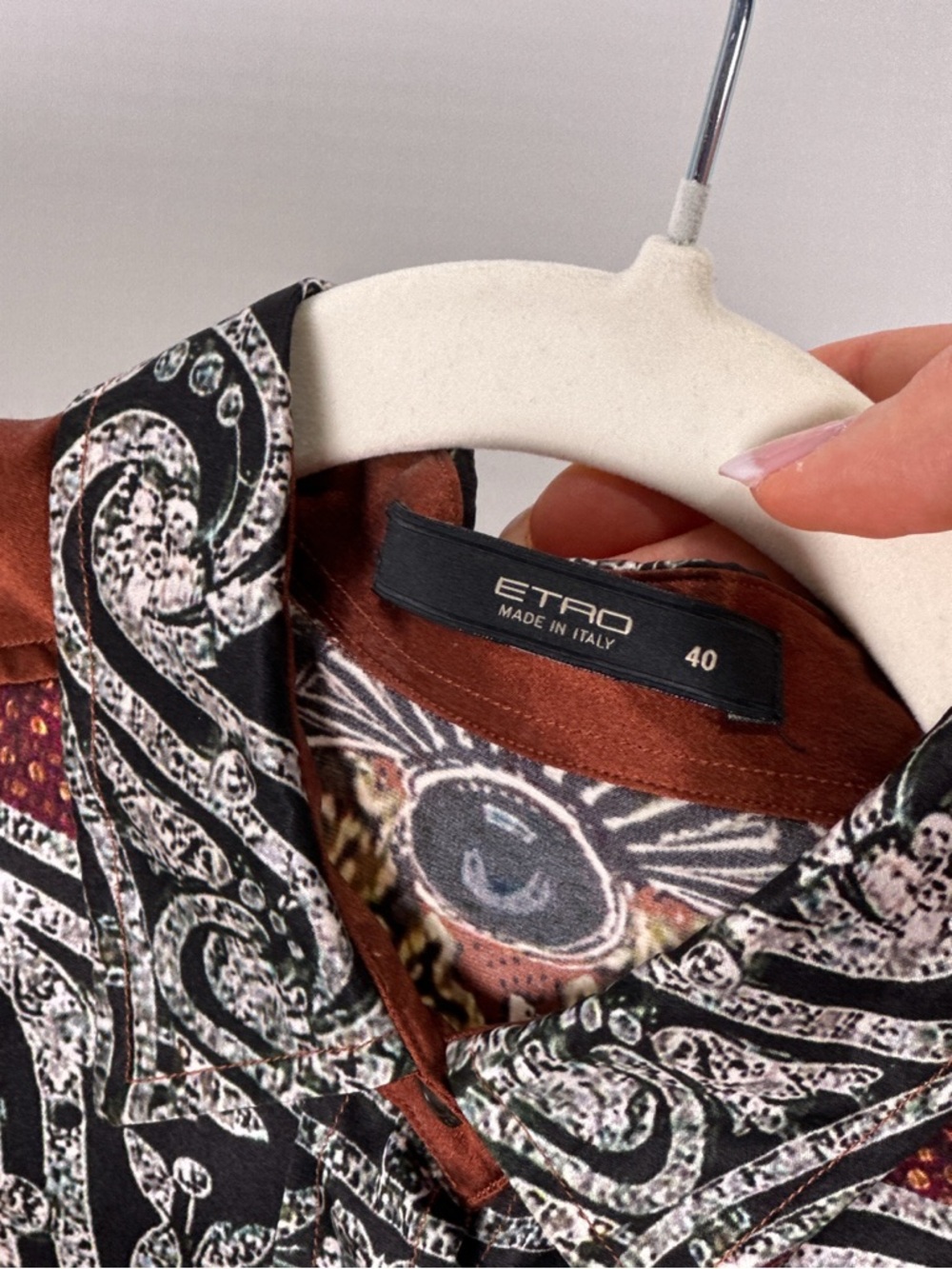 Etro 100% Silk Colorblock Geometric Paisley Long Sleeve Blouse IT 40 US 4 - Picture 7 of 10